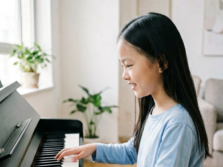 一个女孩在弹电子钢琴